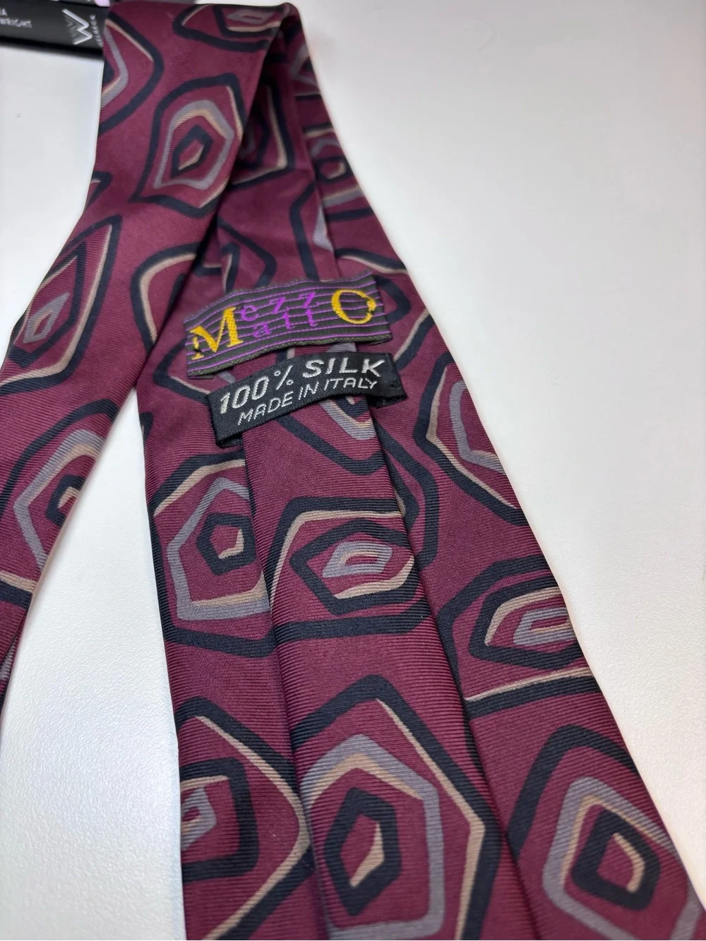 Mezzo Matteo Men's Burgundy Geometric Tie Vintage 100% Silk EUC